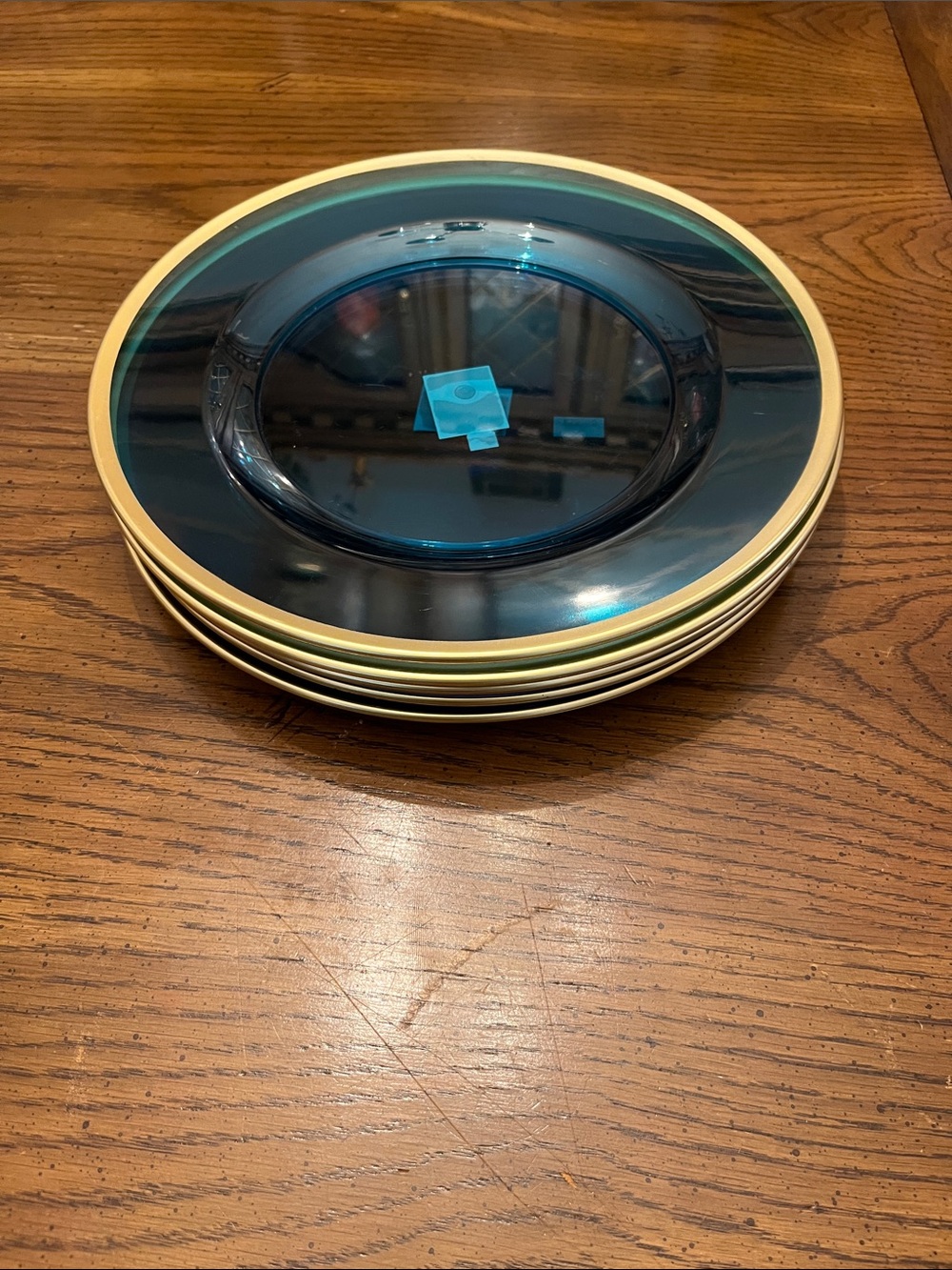 Set of 5 Caspari Chargers, turquoise,‎ cranberry and cobalt